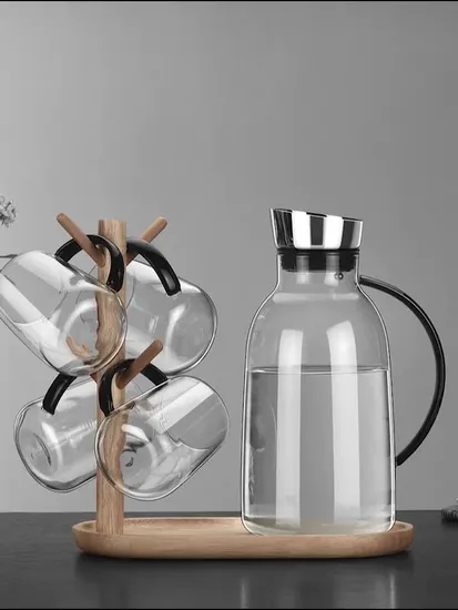 Pichet en verre d'eau 1L 35oz, pichet d'eau en verre sans plomb, Carafe pour eau froide, jus de lait, prix Fob