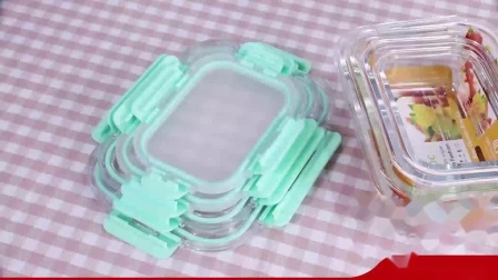 Récipient rond de stockage des aliments en verre borosilicaté pour micro-ondes, avec couvercle coloré et cuillère en plastique, vente en gros