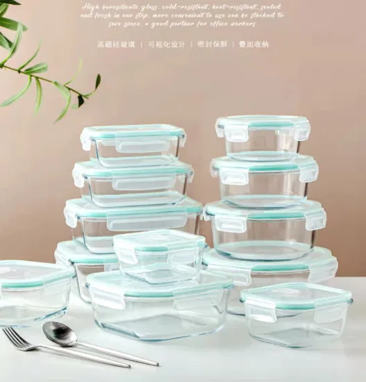 Boîte à déjeuner transparente à haute teneur en Borosilicate de 385ml, conteneurs en verre de stockage des aliments en gros avec couvercle