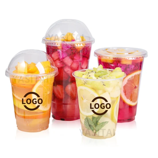 Gobelets en plastique jetables en plastique transparent, pour café glacé, bulle, thé au lait Boba, Smoothie avec couvercles plats ou couvercles en dôme, Logo personnalisé